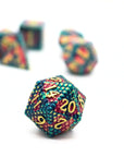 Magenta and Green Dragon Scale Metal Dice (7pcs Set)