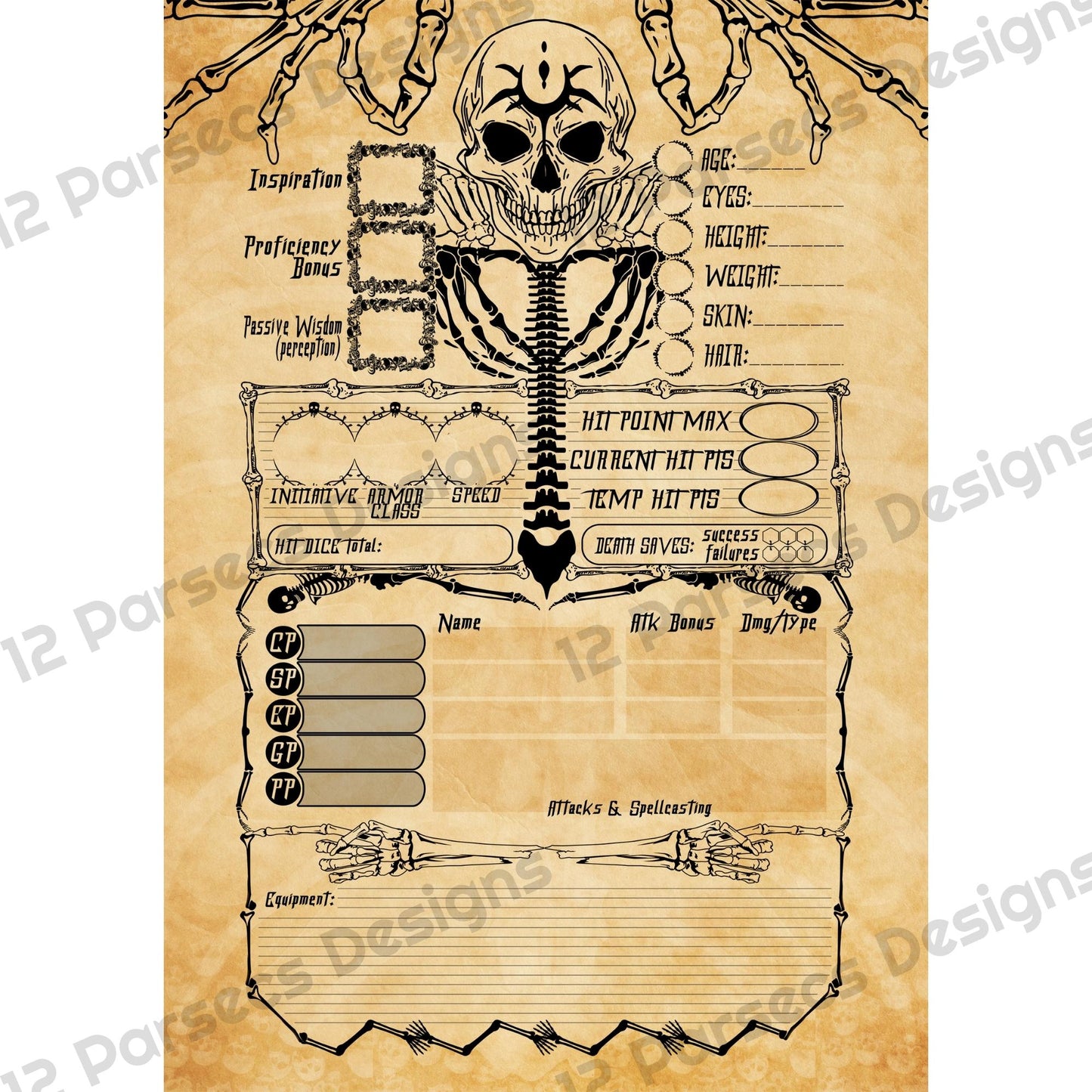 Boneyard TTRPG Character Sheet (DIGITAL DOWNLOAD)