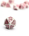 Pink Sparkle Hearts Metal Dice (7pcs Set)