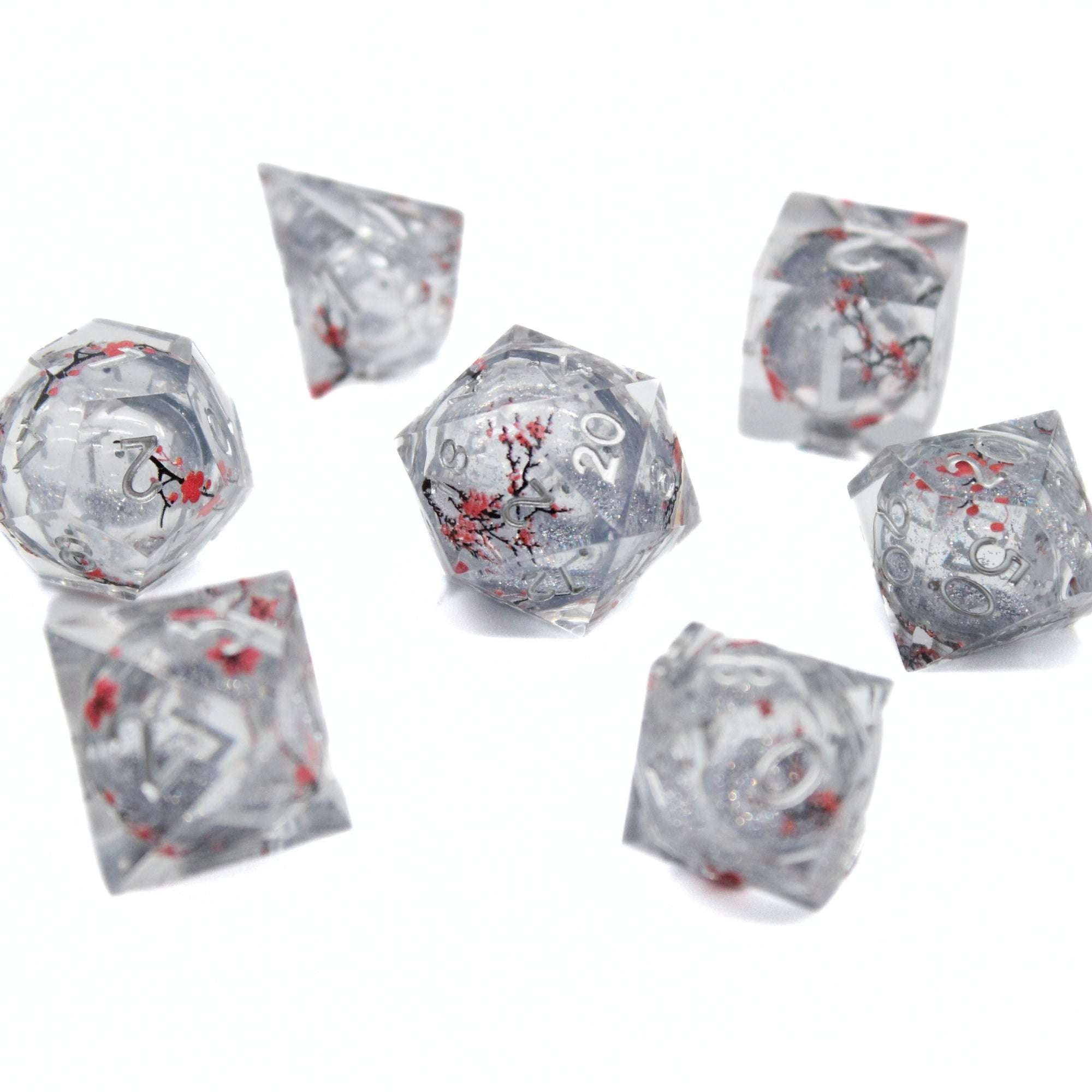 Sakura Blossom Silver Liquid Core Dice | Sharp Edge Dice