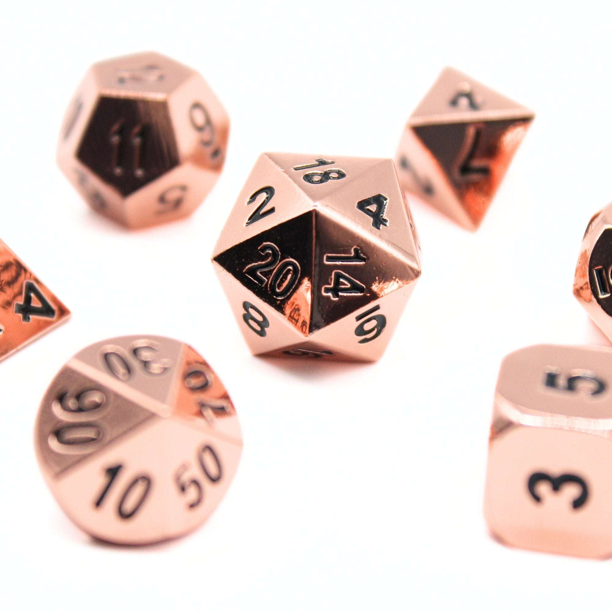 Rose Gold Plated Metal Dice (7pcs Set)