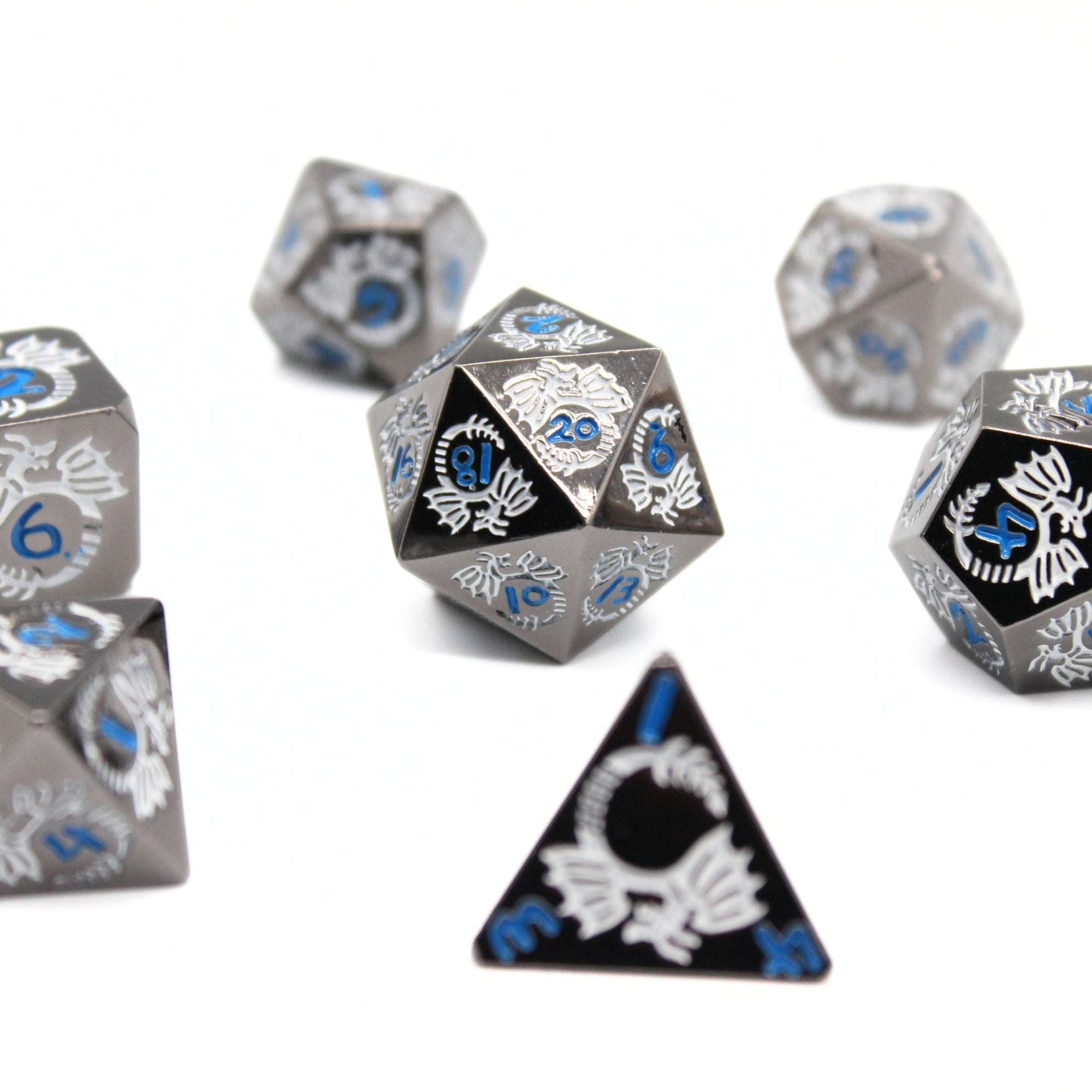 Silver Blue Dragon Metal Dice (7pcs Set)