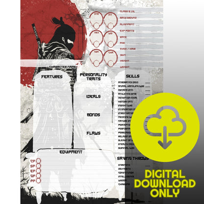 Samurai Ronin TTRPG Character Sheet (DIGITAL DOWNLOAD)
