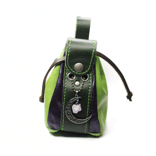 Medium Leather Dice Bag | Green Moon Stone