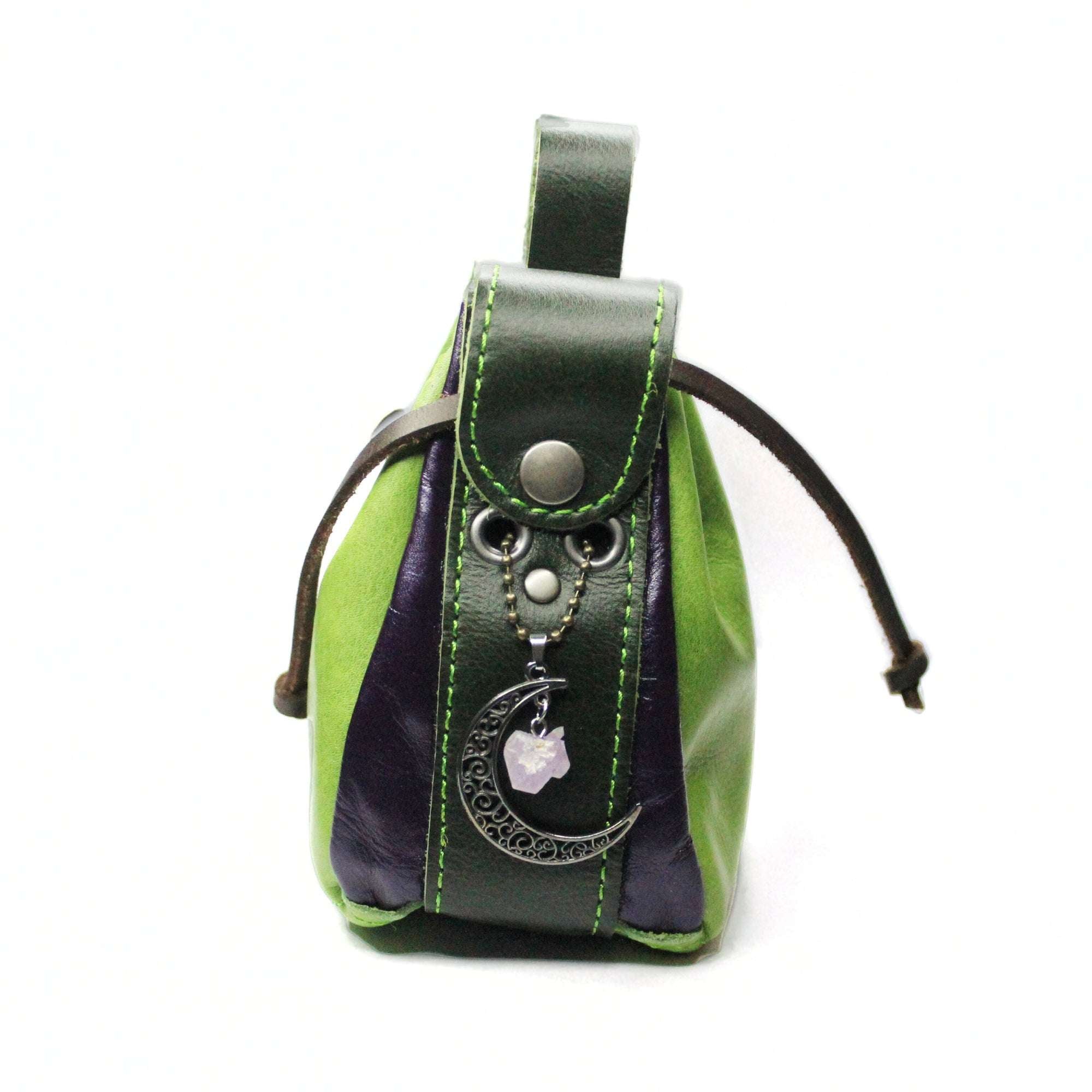 Medium Leather Dice Bag | Green Moon Stone