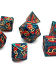 Red and Blue Dragon Scale Metal Dice (7pcs Set)