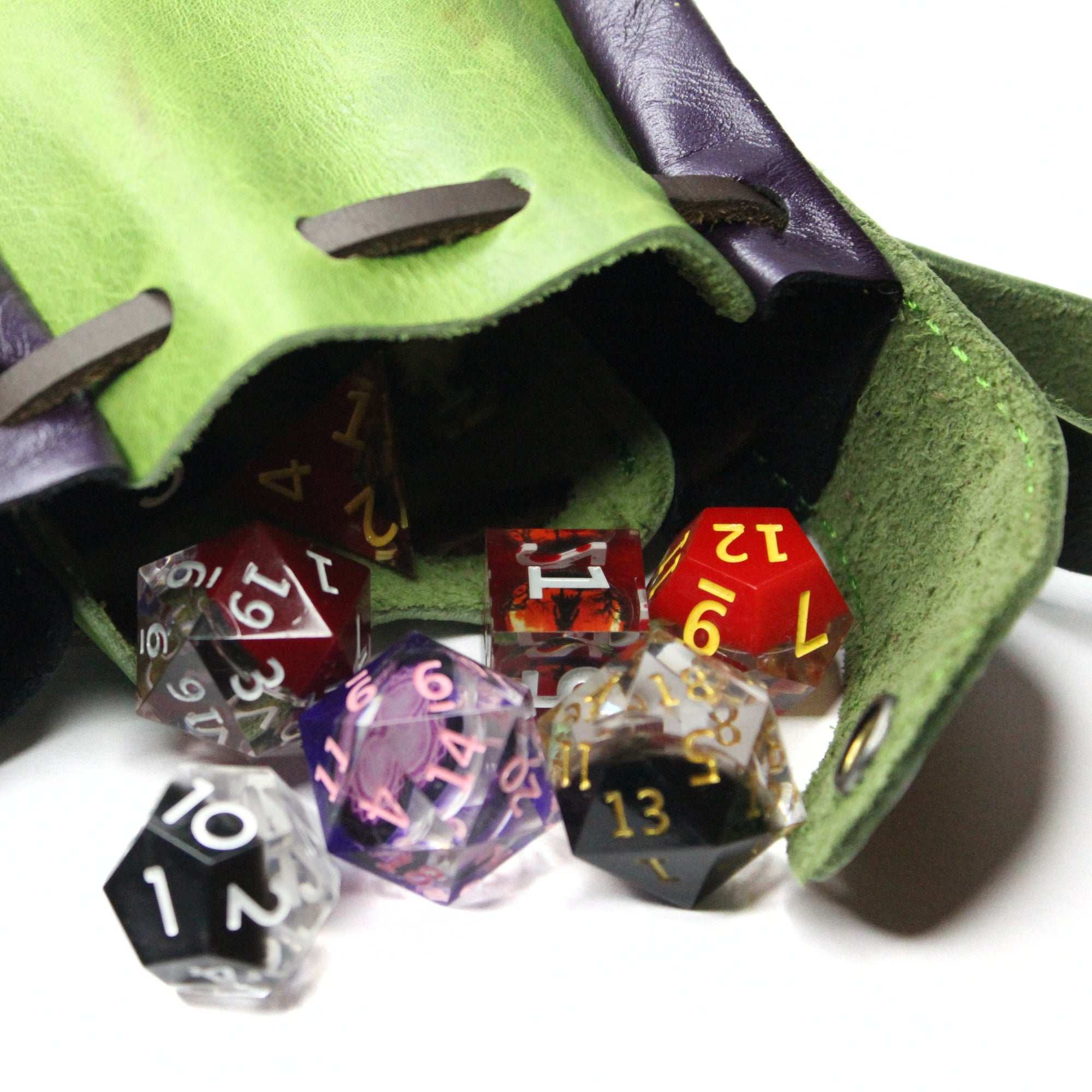 Medium Leather Dice Bag | Green Moon Stone