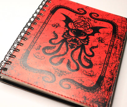 Red Cthulhu Leather Spiral Notebook