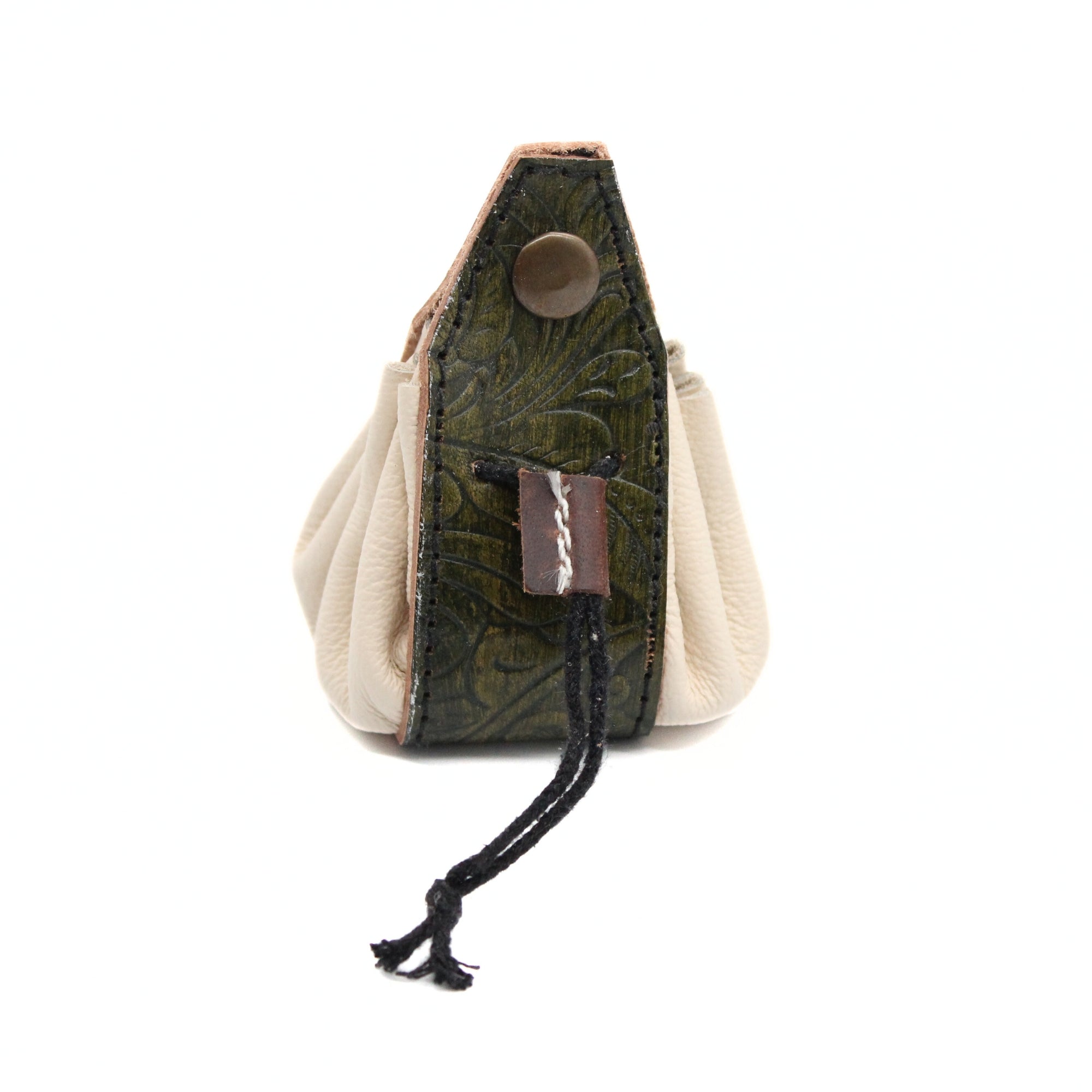 Small Single Polyhedral Dice Set Pouch | Handmade Leather Bag GREEN WHITE