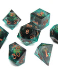 Black and Green Dragon Eye Liquid Core 7pcs Dice Set | Sharp Edge Dice