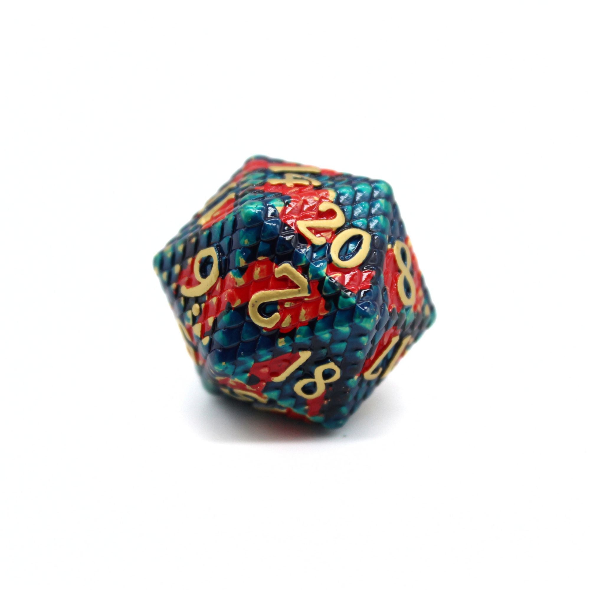 Red and Blue Dragon Scale Metal Dice (7pcs Set)