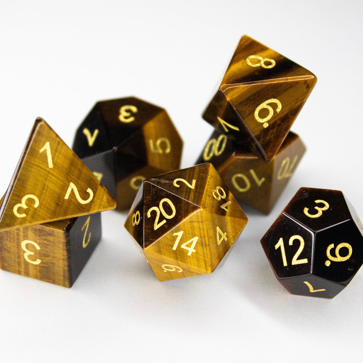 Tiger's Eye | Natural Gemstone Dice (7pc Set)