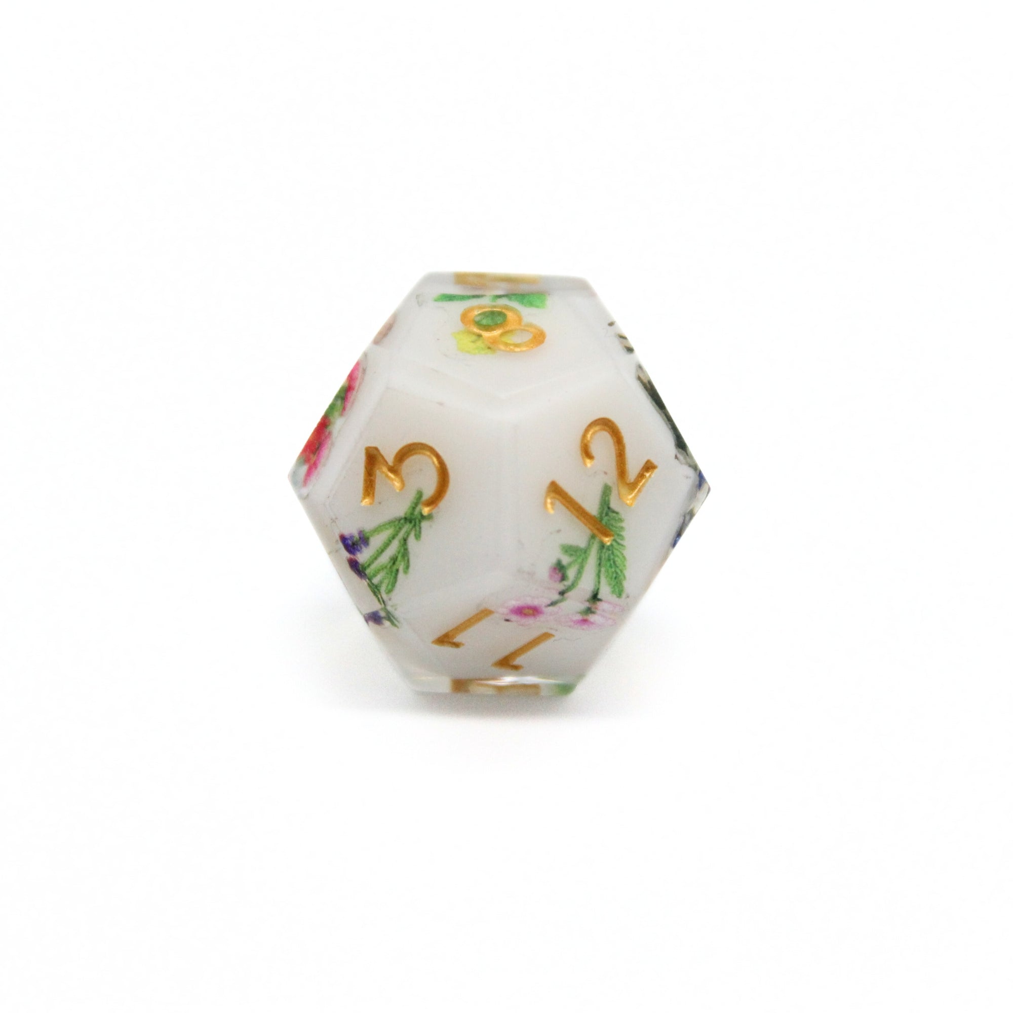 Wild Flowers White Dice Set (7pcs) | Sharp Edge Dice