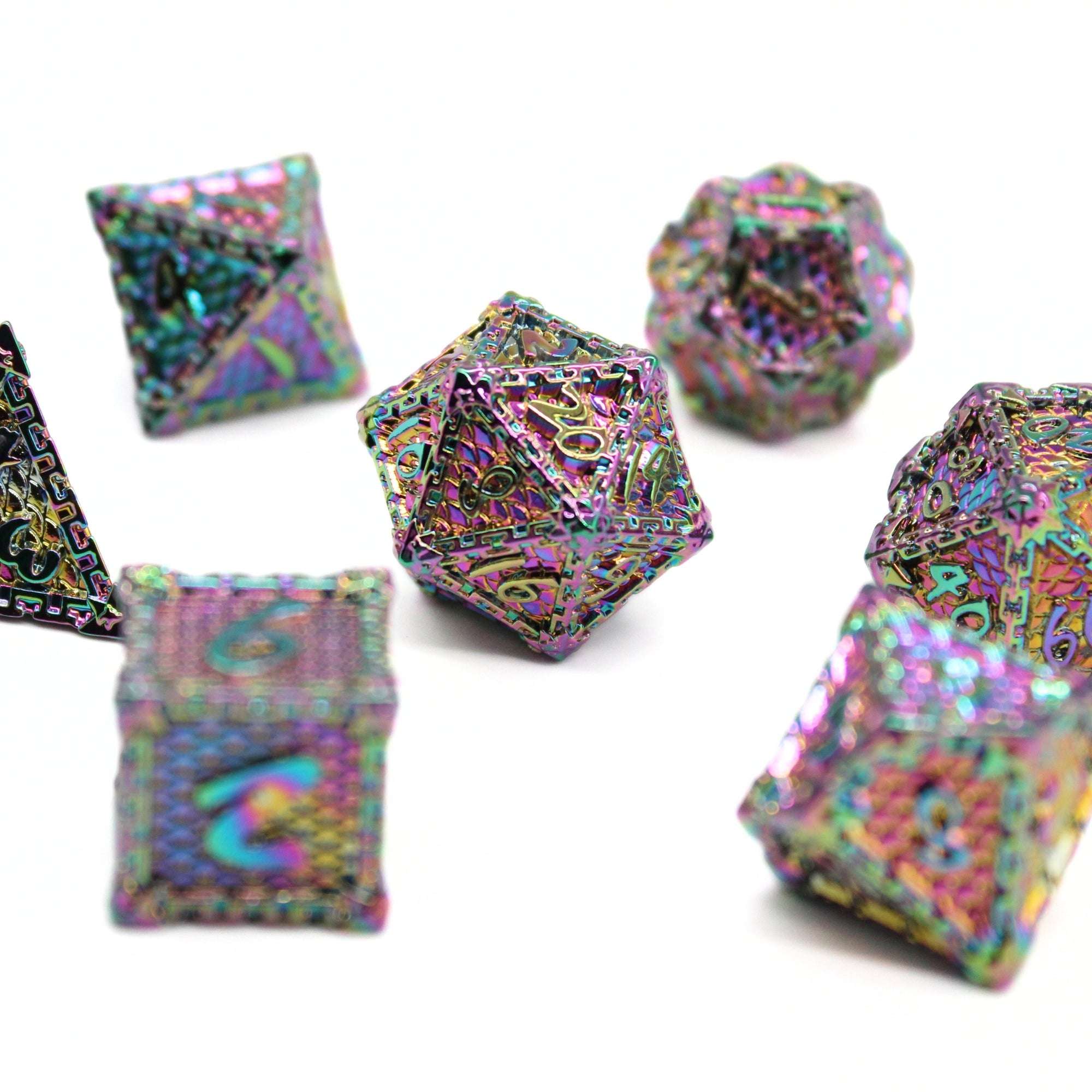 Iridescent Chain Metal Dice (7pcs Set)