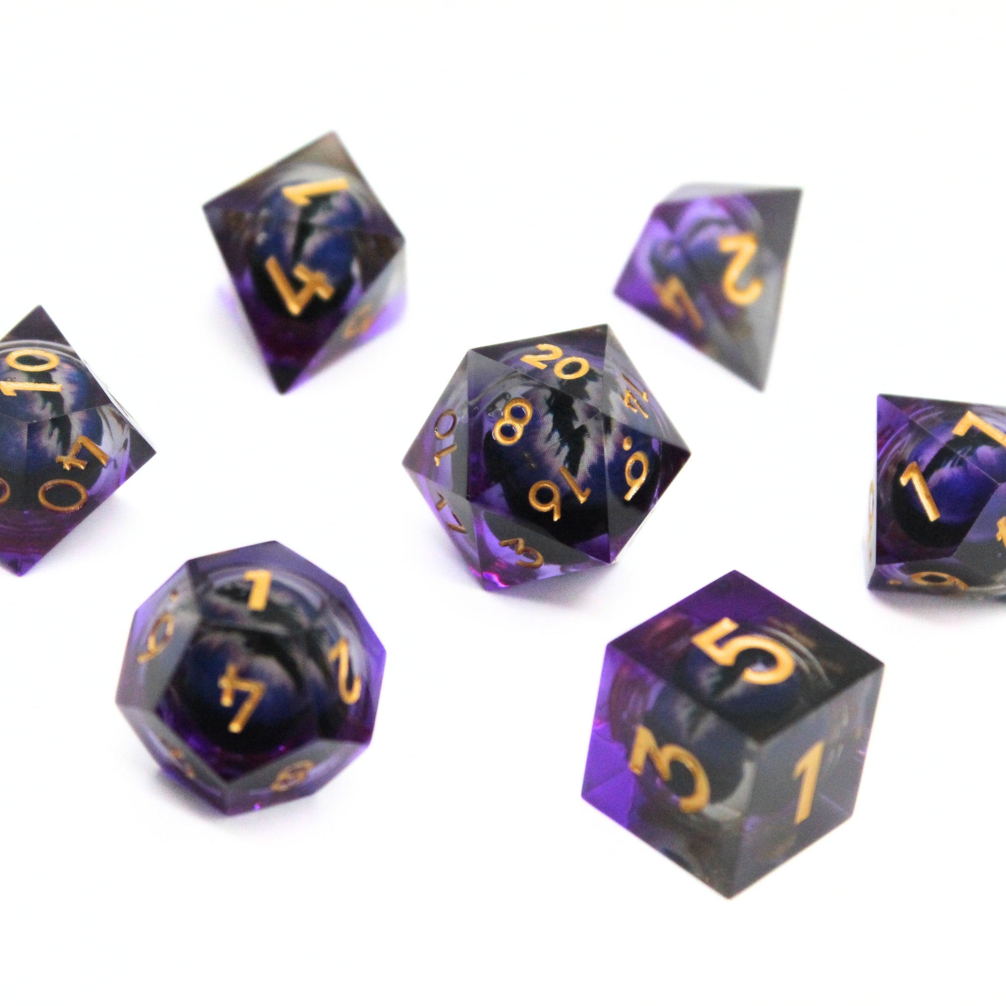 Purple Dragon Eye Liquid Core 7pcs Dice Set | Sharp Edge Dice