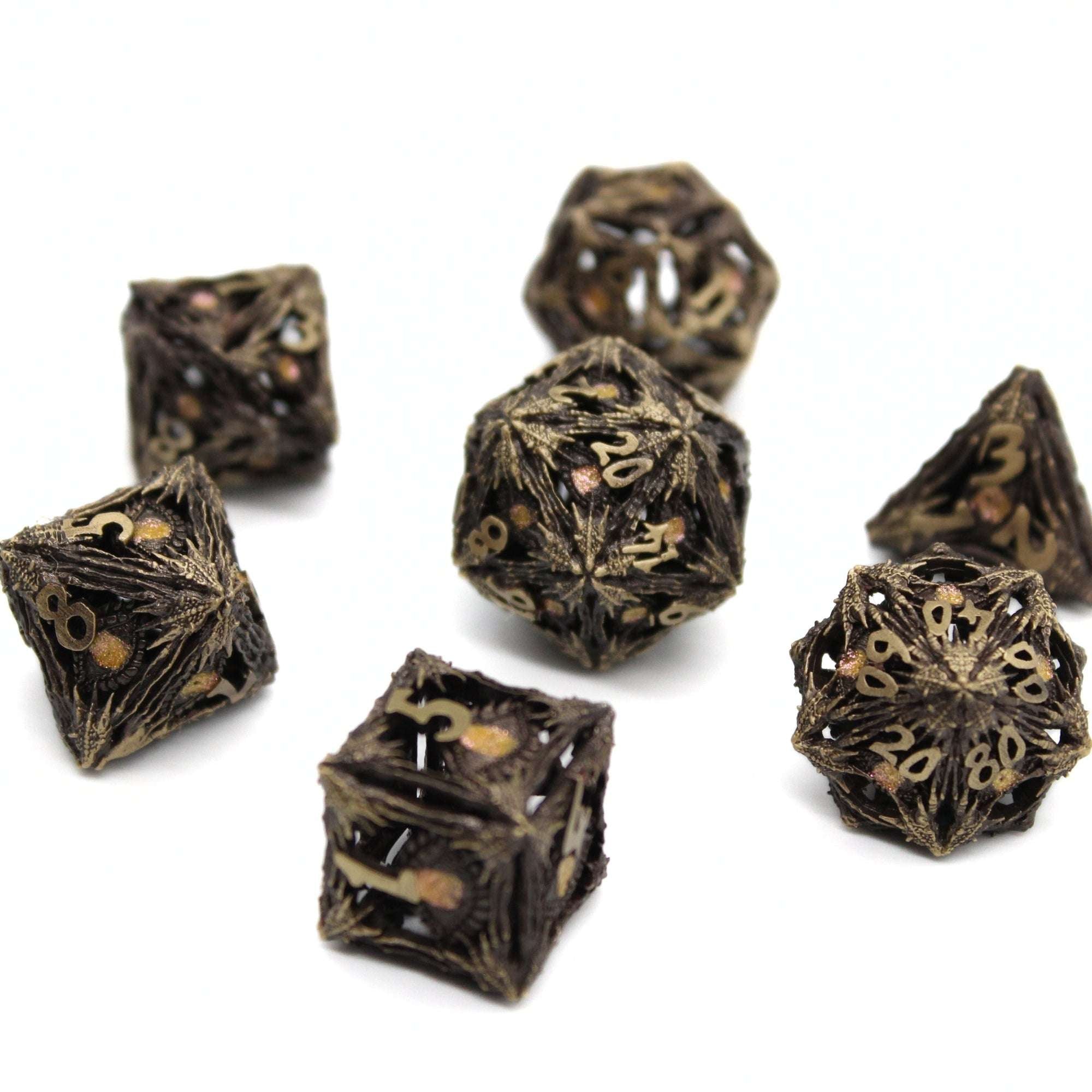 Pink Dragon Eye Hollow Metal Dice (7pcs Set)