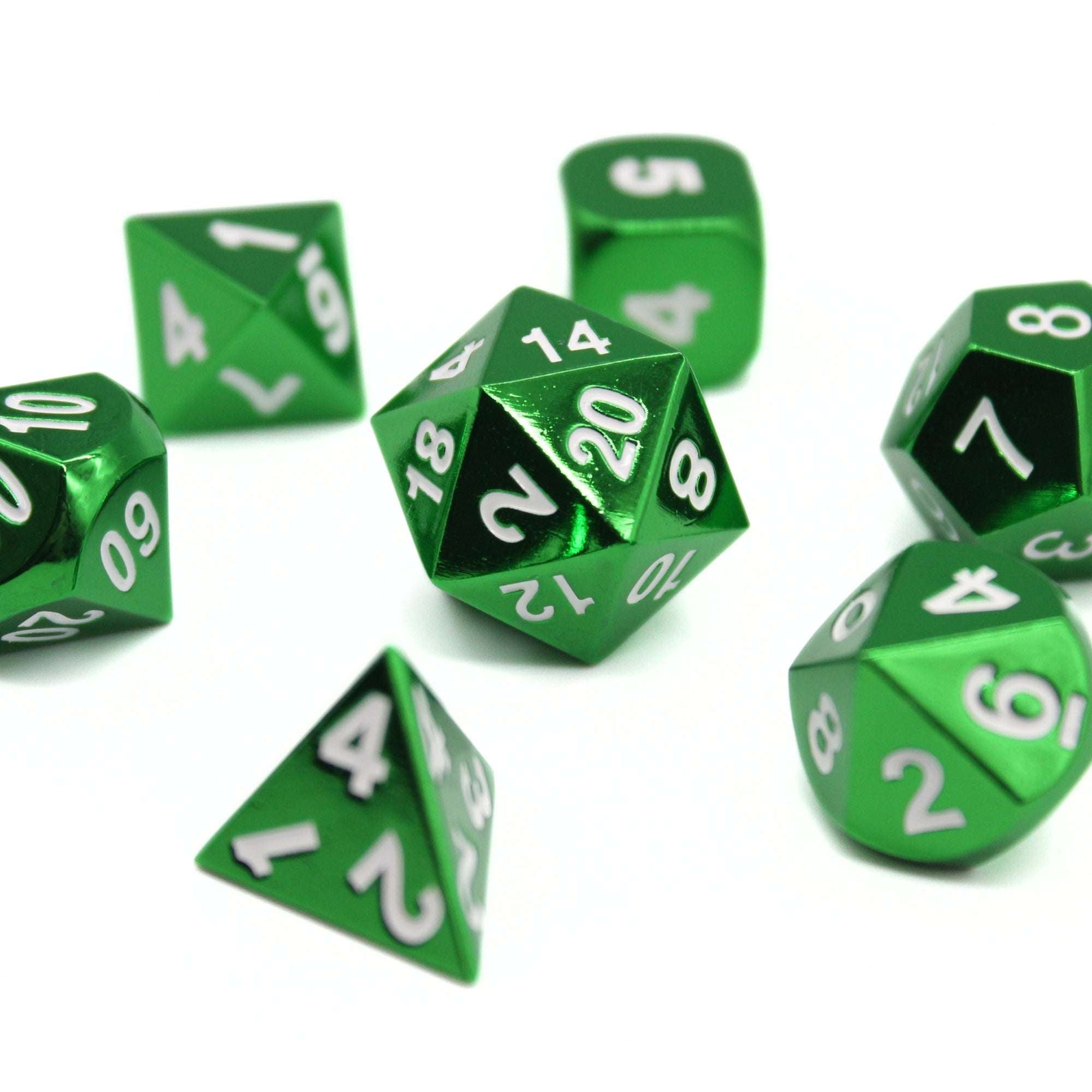 Green Plated Metal Dice (7pcs Set)