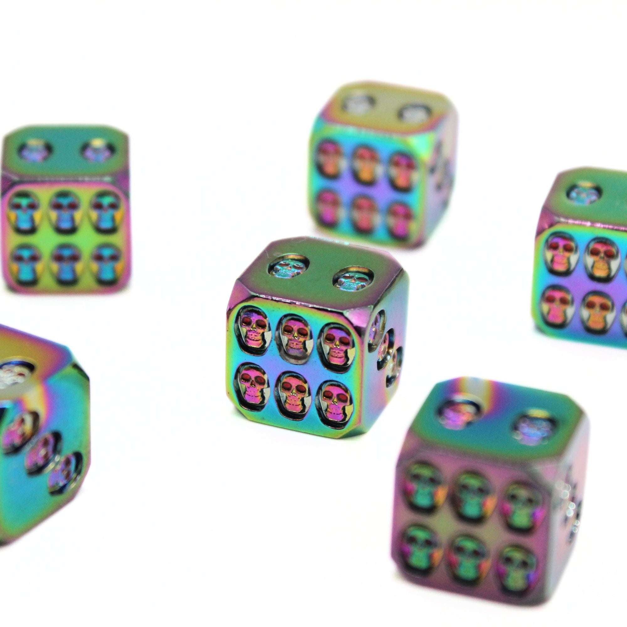 Iridescent Skulls Metal Dice (6D6 Set)