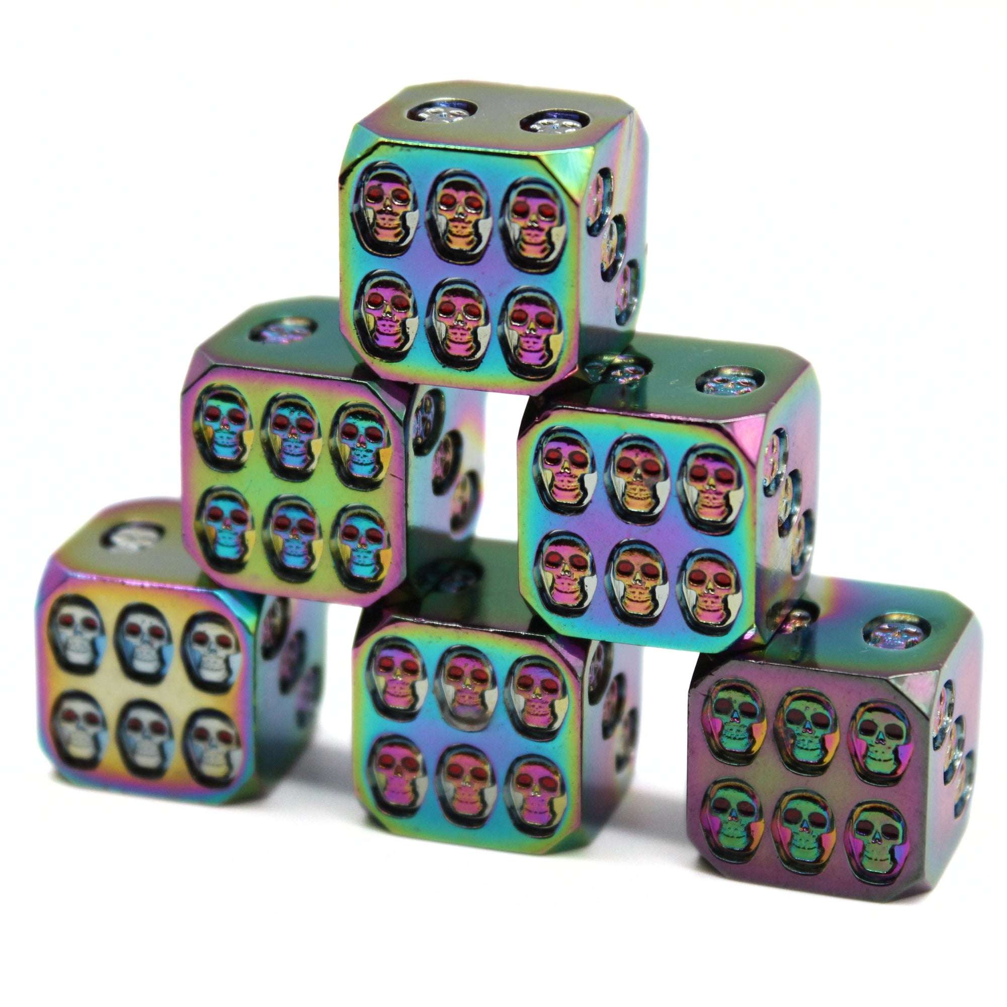 Iridescent Skulls Metal Dice (6D6 Set)