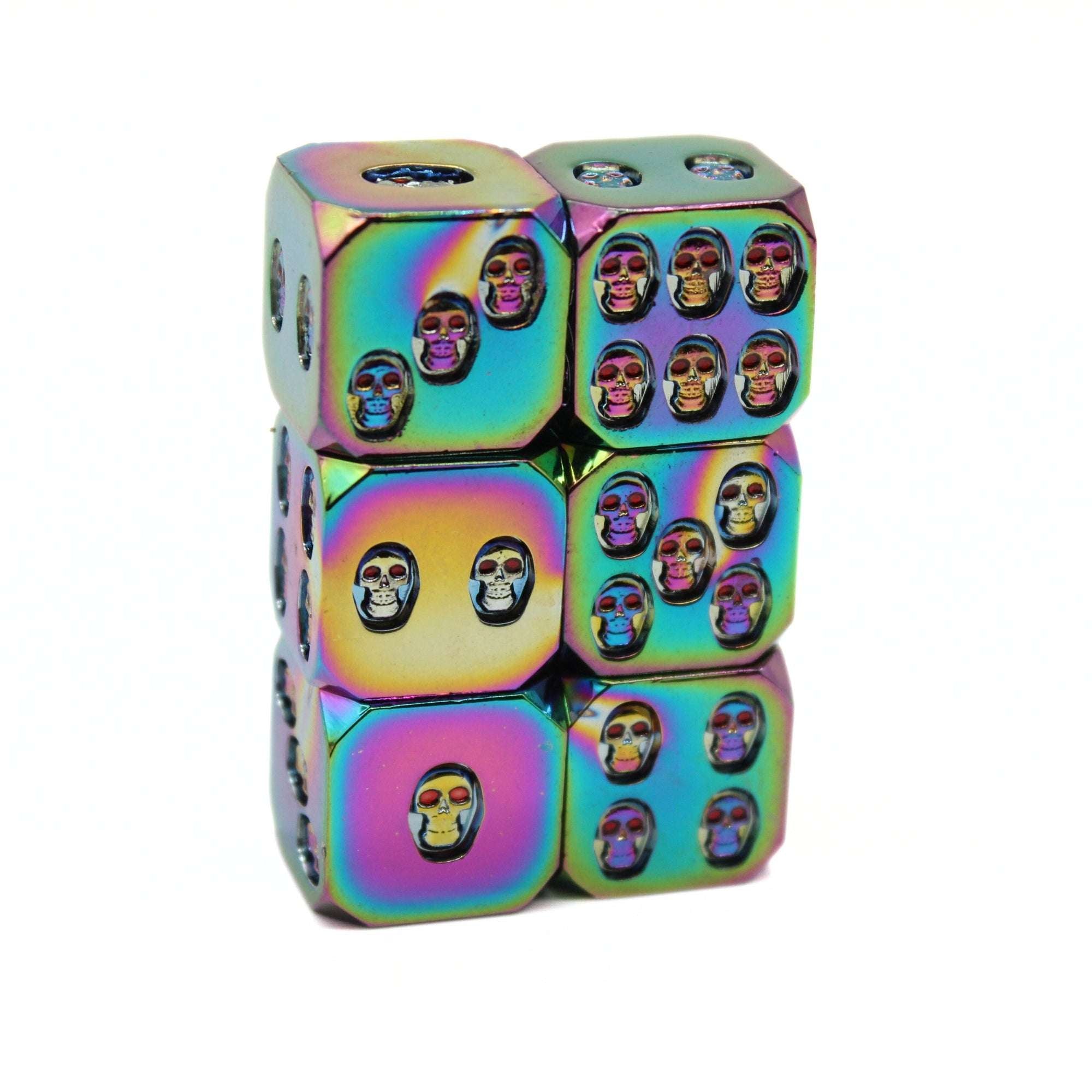 Iridescent Skulls Metal Dice (6D6 Set)