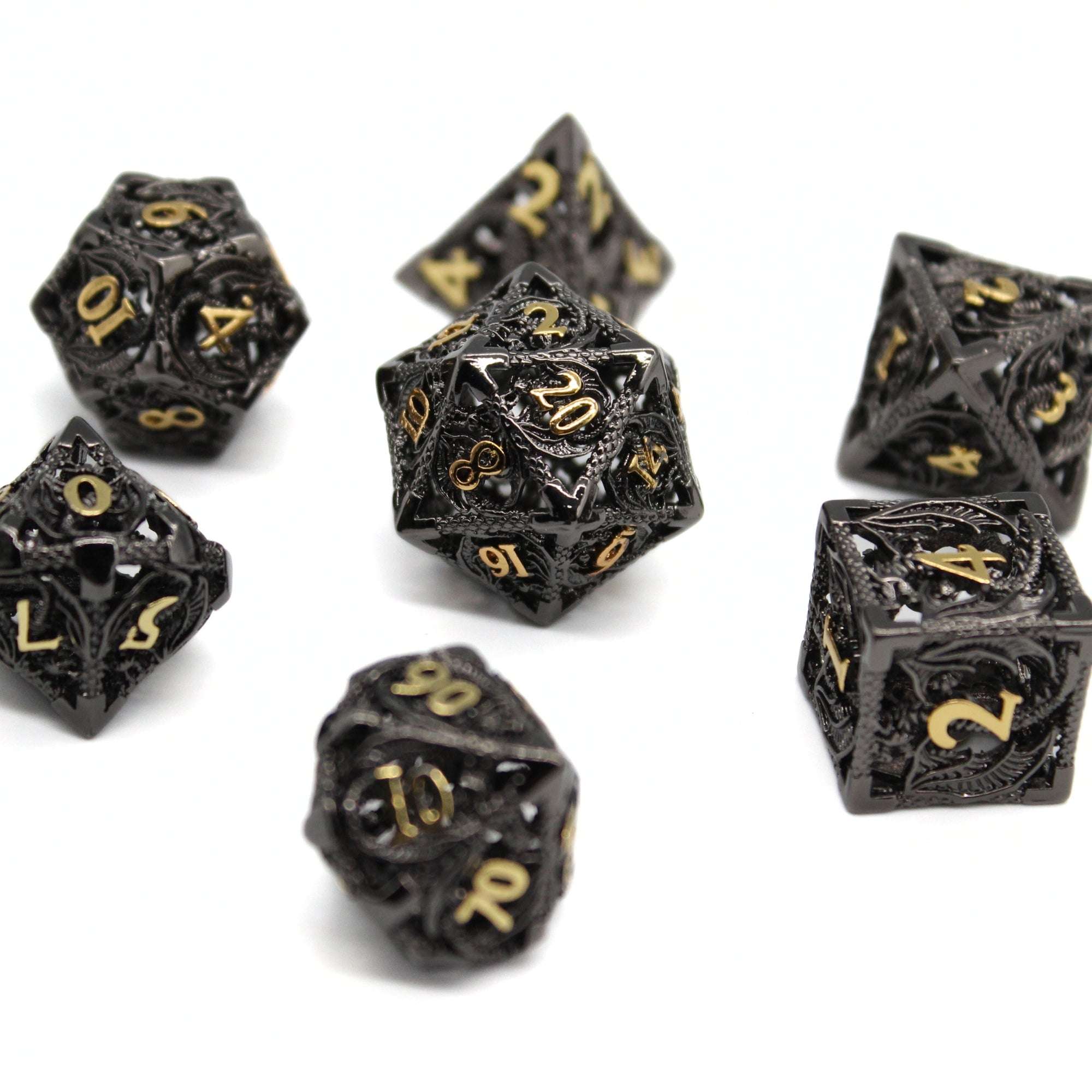 Onyx Dragon Hollow Metal Dice (7pcs Set)