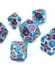 Purple and Blue Cross Metal Dice (7pcs Set)