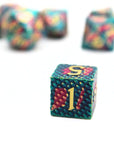 Magenta and Green Dragon Scale Metal Dice (7pcs Set)