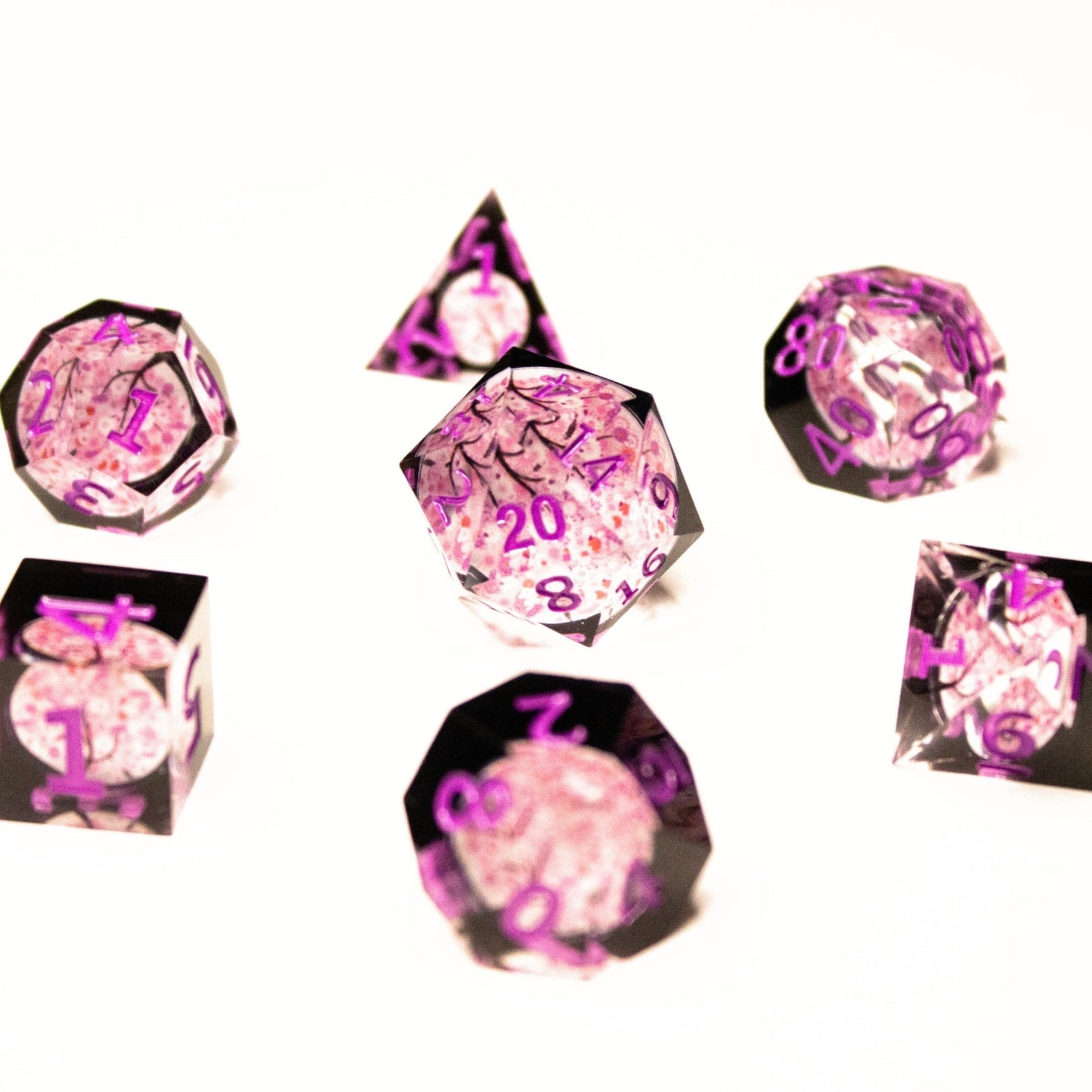 Cherry Blossom 7pc Resin Dice Set | Little Worlds Collection