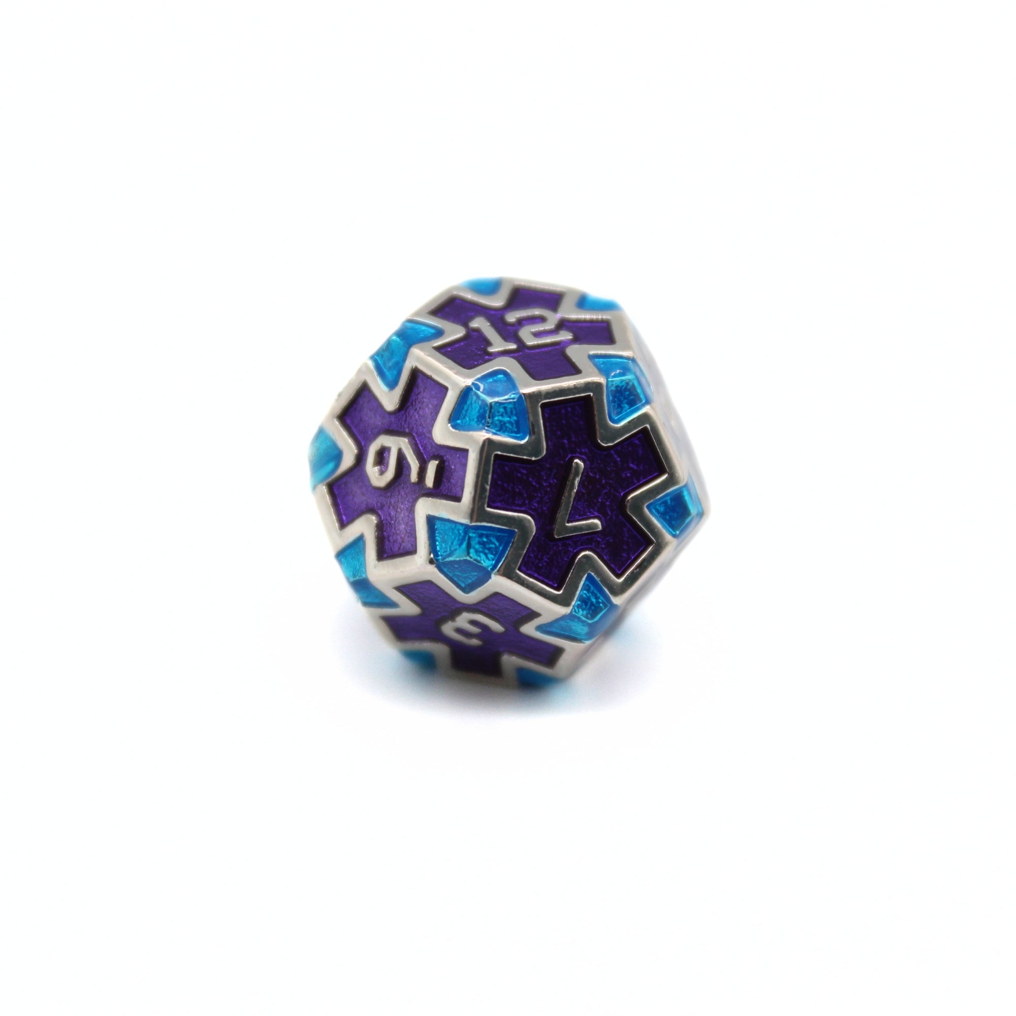 Purple and Blue Cross Metal Dice (7pcs Set)