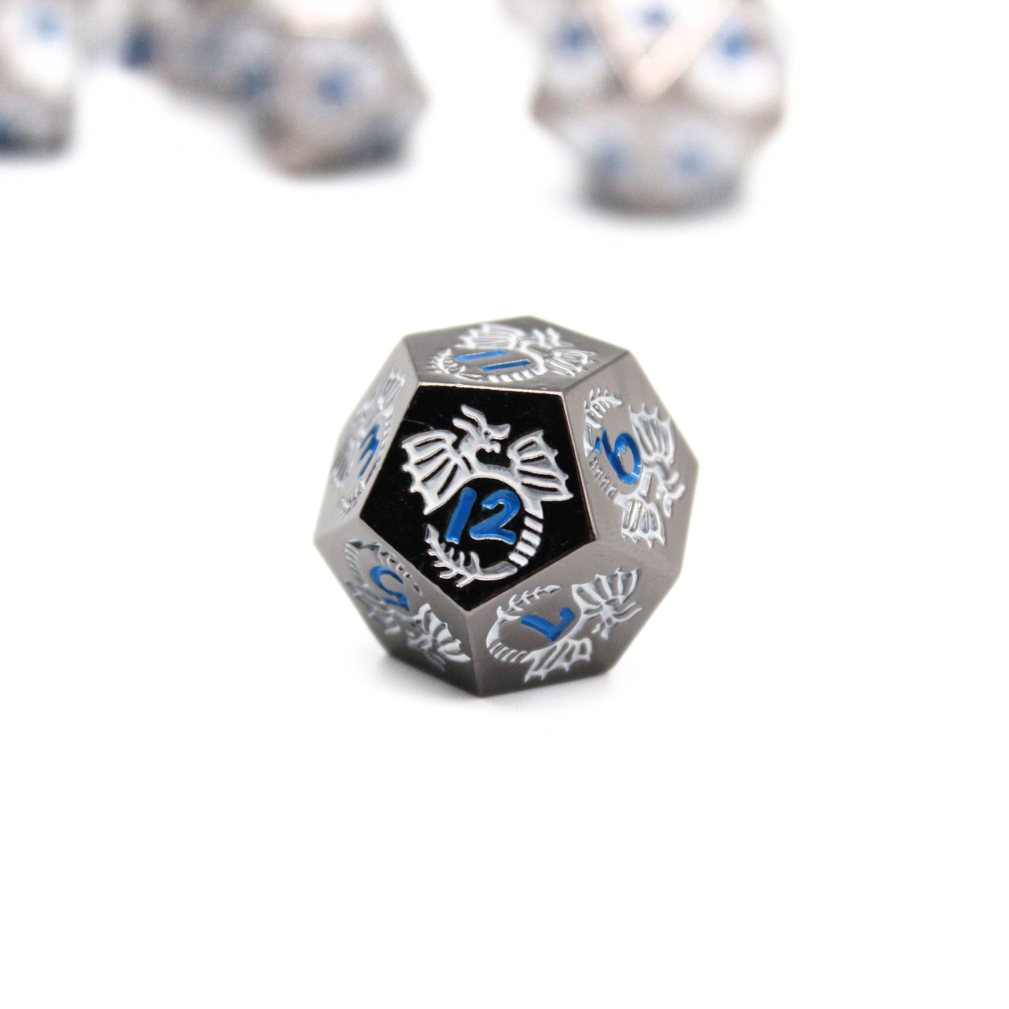 Silver Blue Dragon Metal Dice (7pcs Set)