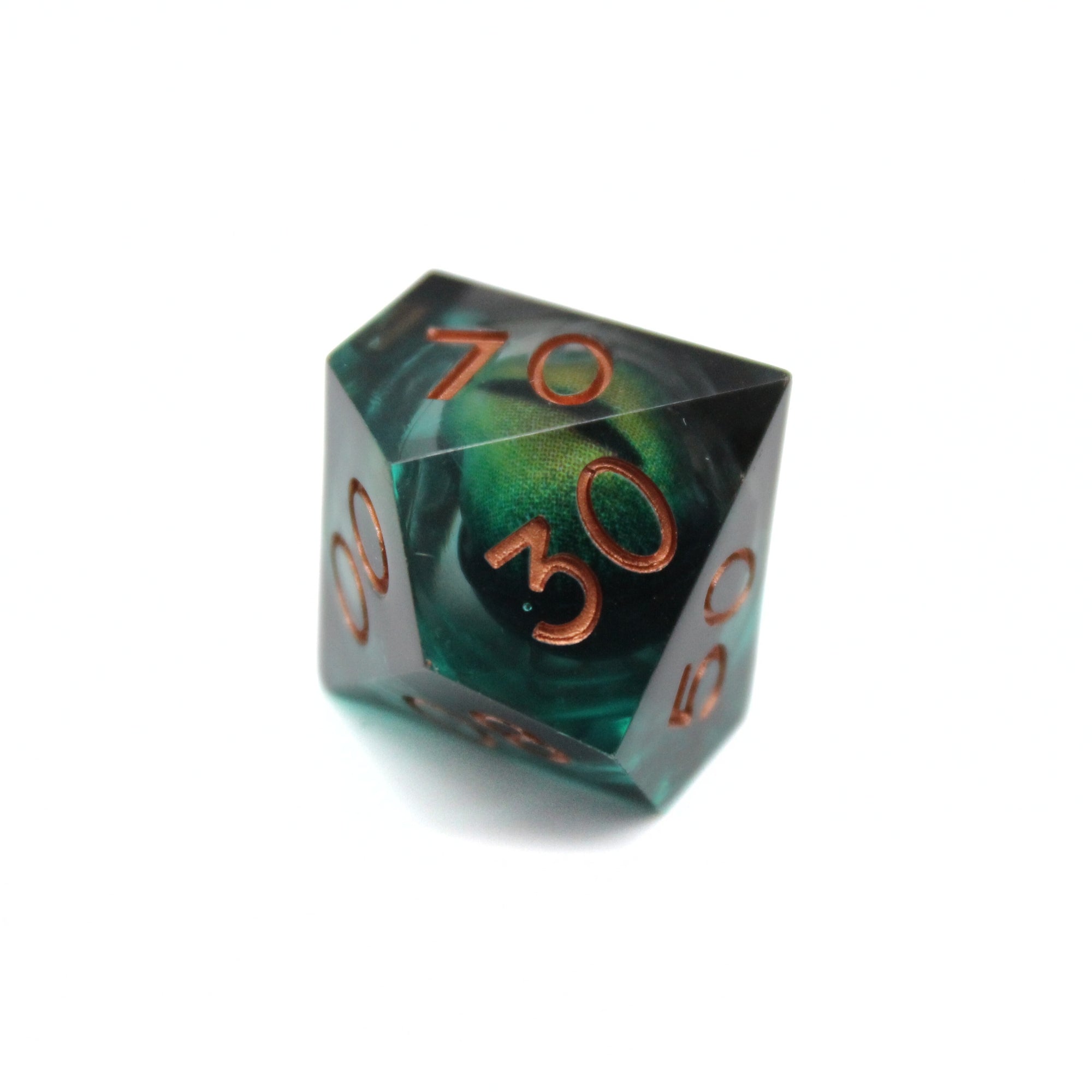 Black and Green Dragon Eye Liquid Core 7pcs Dice Set | Sharp Edge Dice