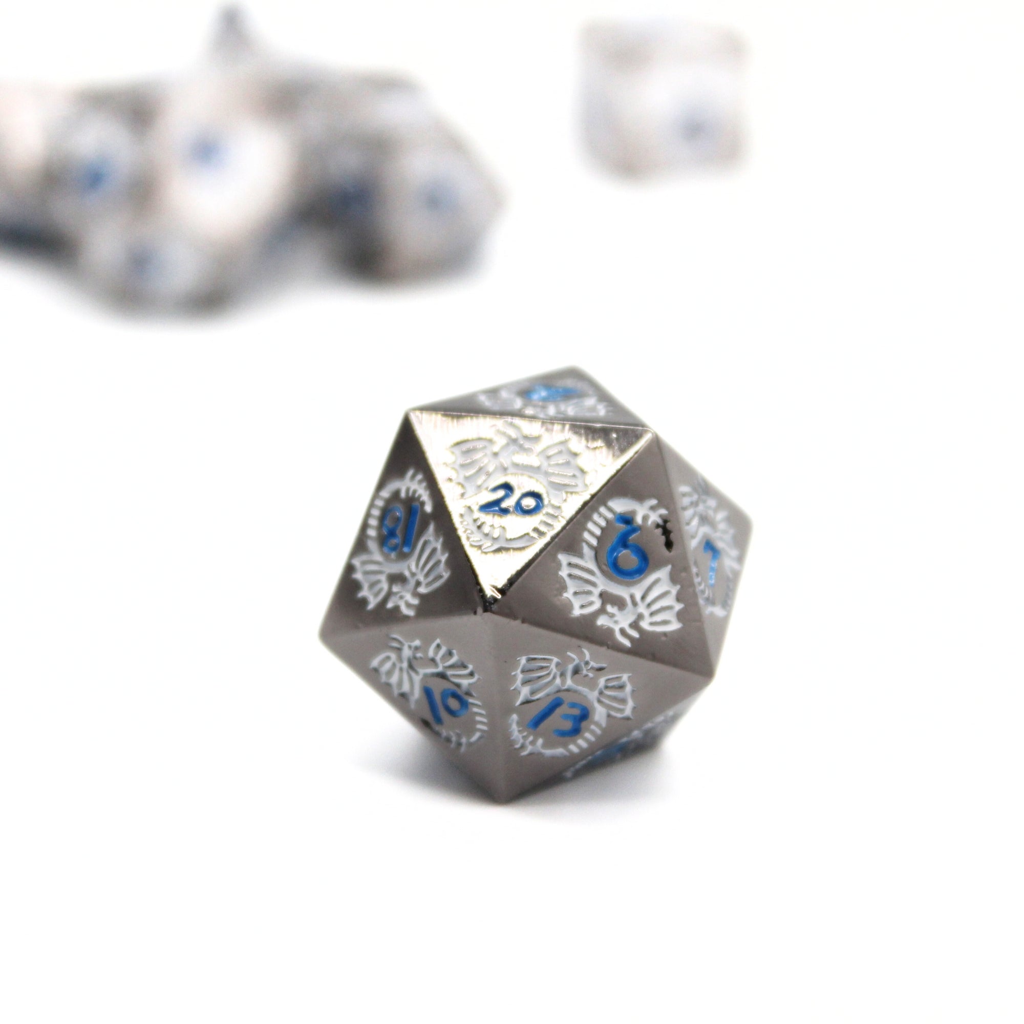 Silver Blue Dragon Metal Dice (7pcs Set)