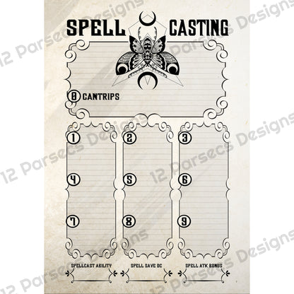 Death Head Moth TTRPG Character Sheet (DIGITAL DOWNLOAD)