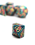 Magenta and Green Dragon Scale Metal Dice (7pcs Set)