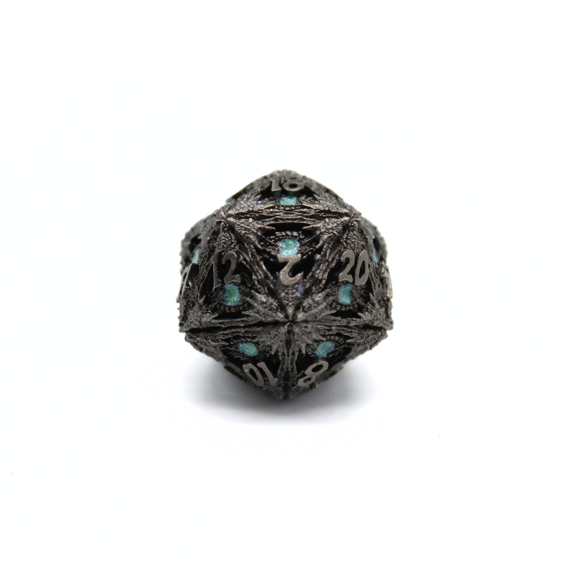 Green Dragon Eye Hollow Metal Dice (7pcs Set)