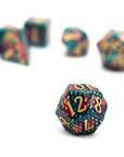 Magenta and Green Dragon Scale Metal Dice (7pcs Set)