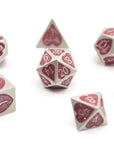 Pink Sparkle Hearts Metal Dice (7pcs Set)