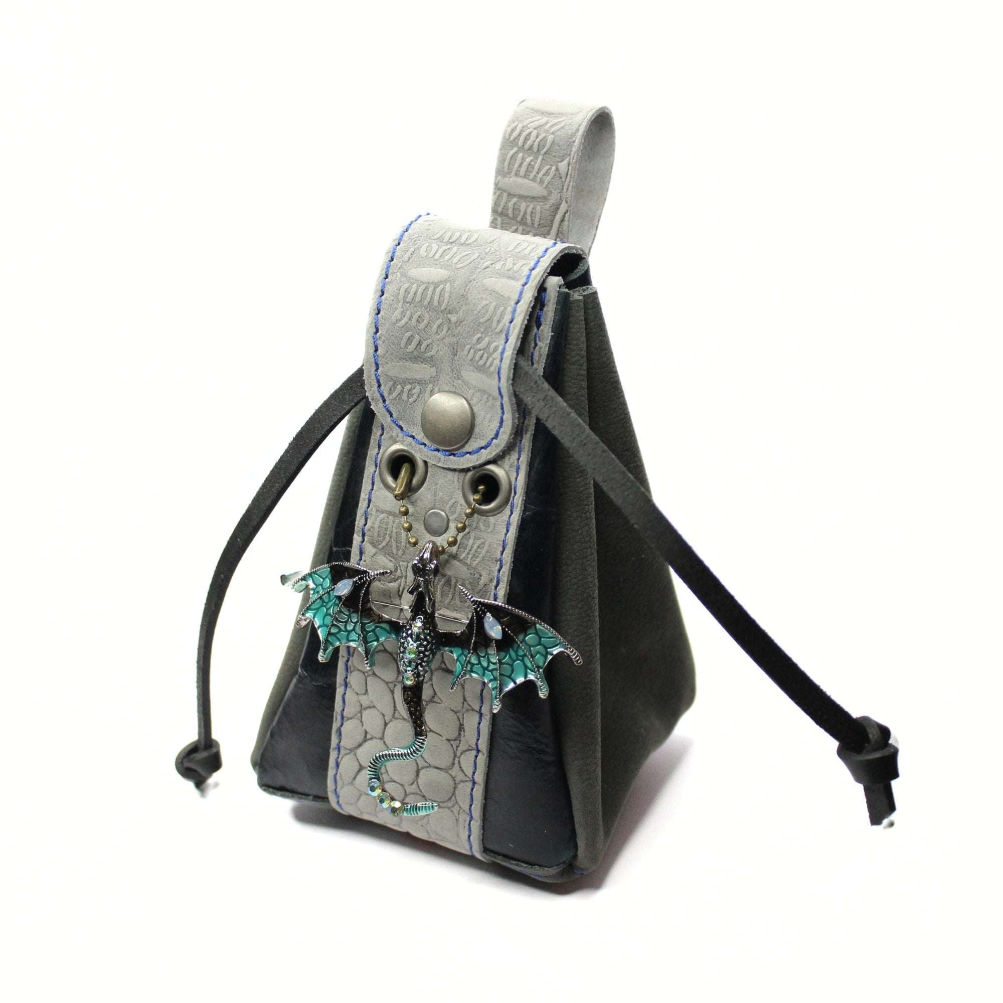 Medium Leather Dice Bag | Grey Dragon