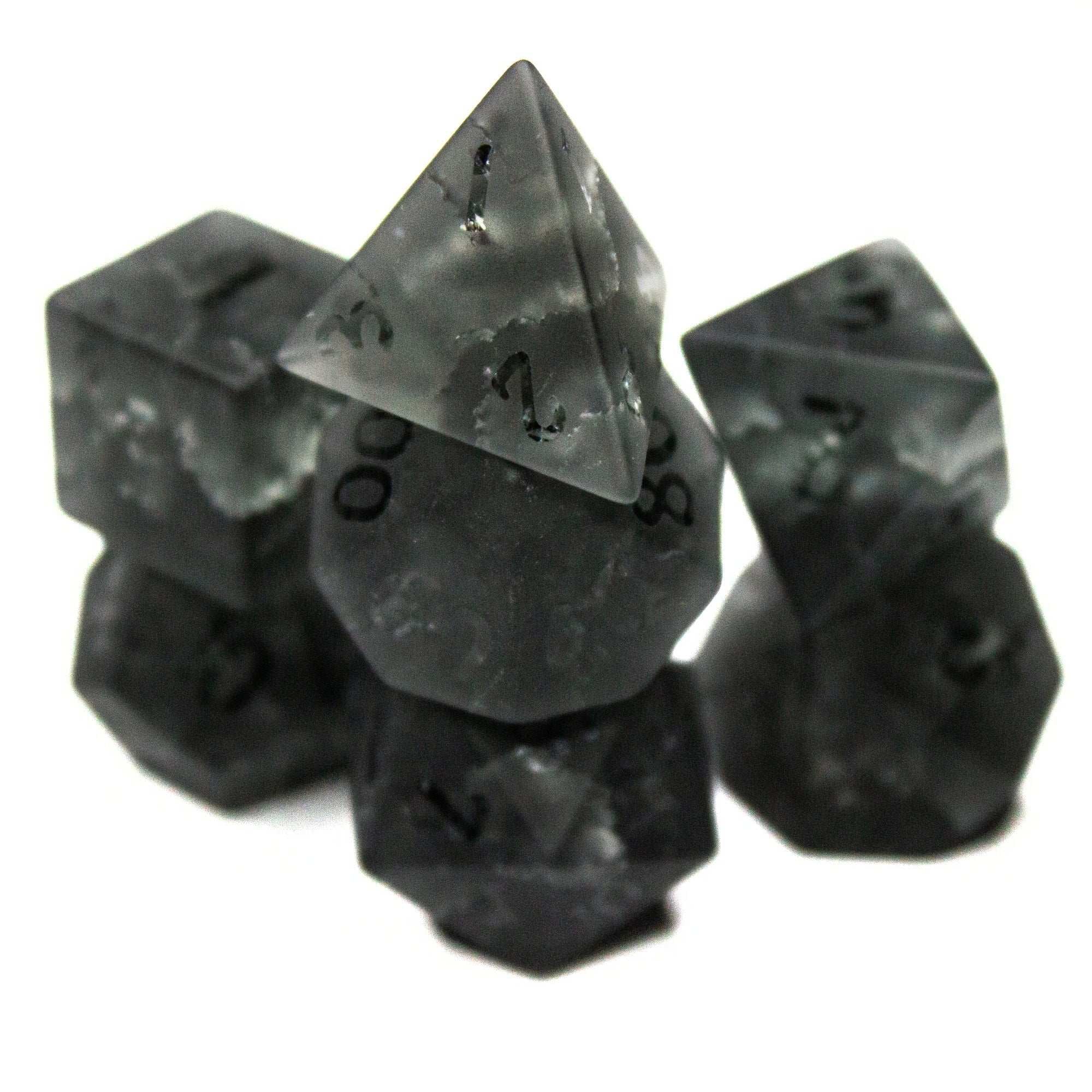 Black Lightning Cracked Glass Dice (7pc Set)