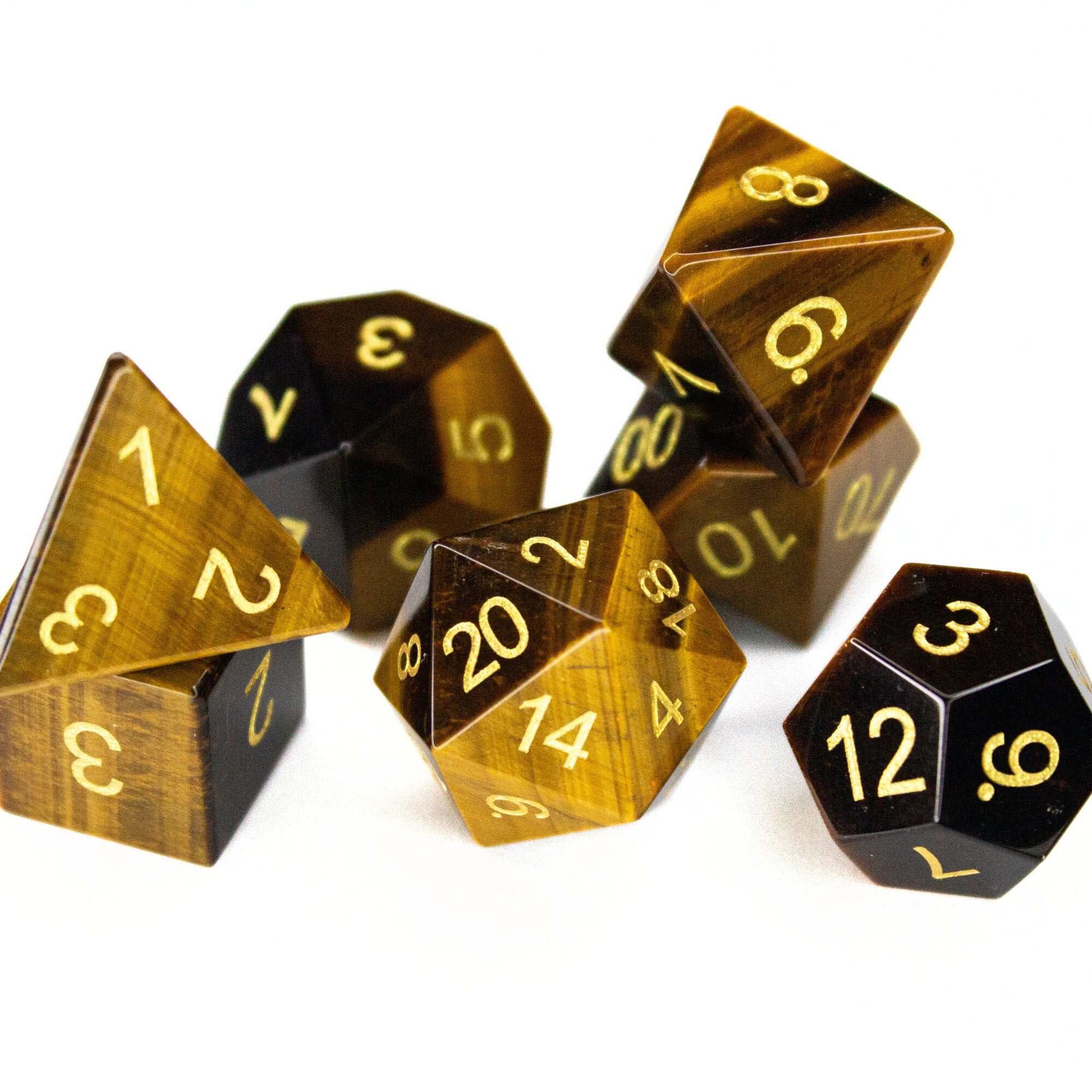 Tiger's Eye | Natural Gemstone Dice (7pc Set)