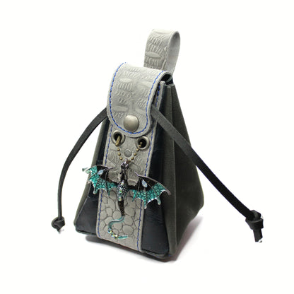 Medium Leather Dice Bag | Grey Dragon