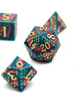 Magenta and Green Dragon Scale Metal Dice (7pcs Set)