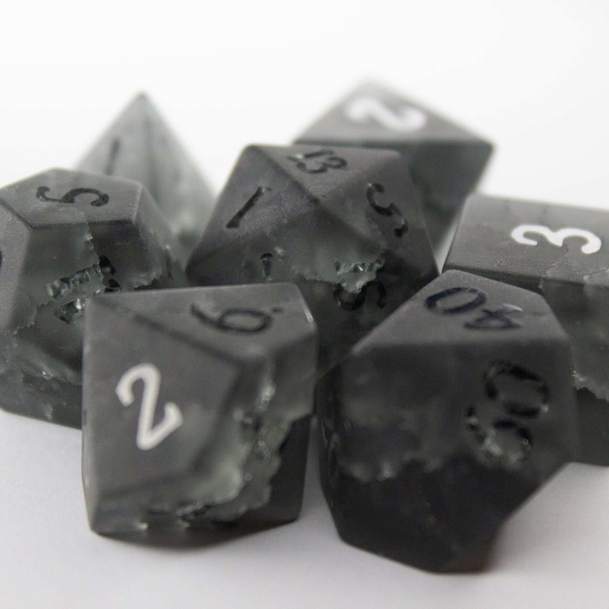 Black Lightning Cracked Glass Dice (7pc Set)