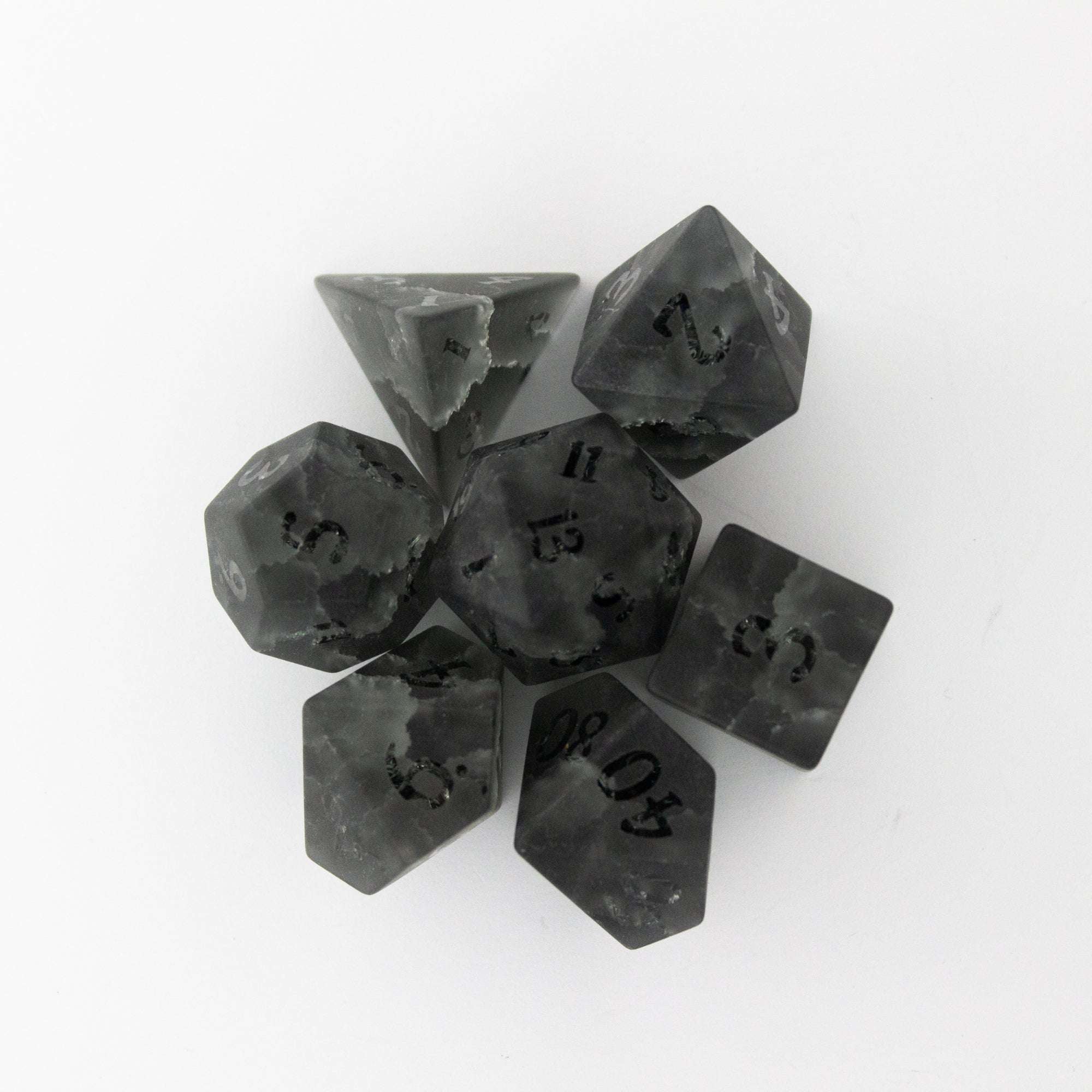 Black Lightning Cracked Glass Dice (7pc Set)