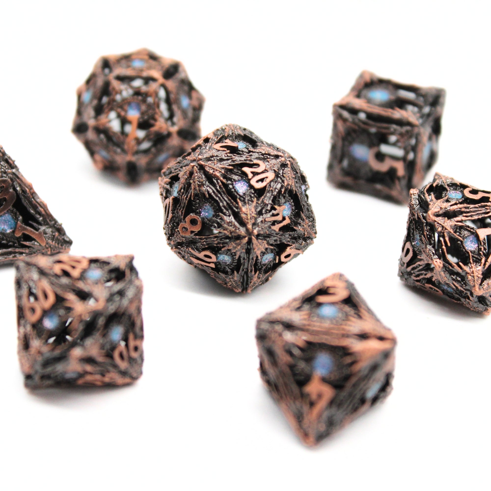 Blue Dragon Eye Hollow Metal Dice (7pcs Set)