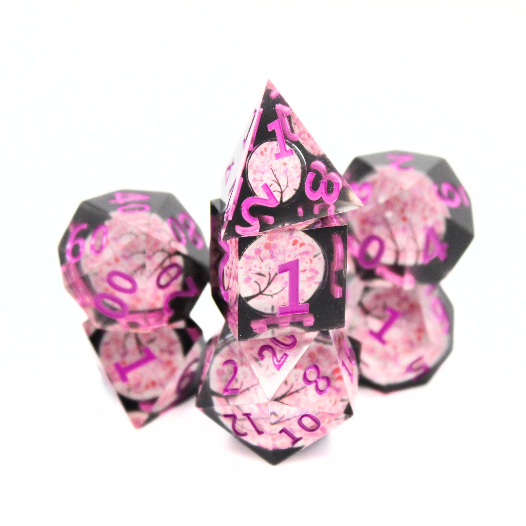 Cherry Blossom 7pc Resin Dice Set | Little Worlds Collection