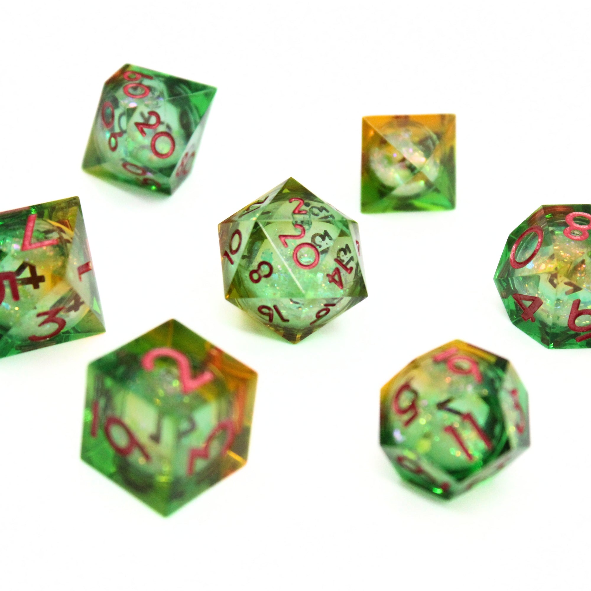 Emerald Swirl Liquid Core 7pcs Dice Set | Sharp Edge Dice