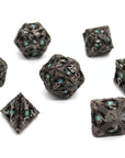 Green Dragon Eye Hollow Metal Dice (7pcs Set)