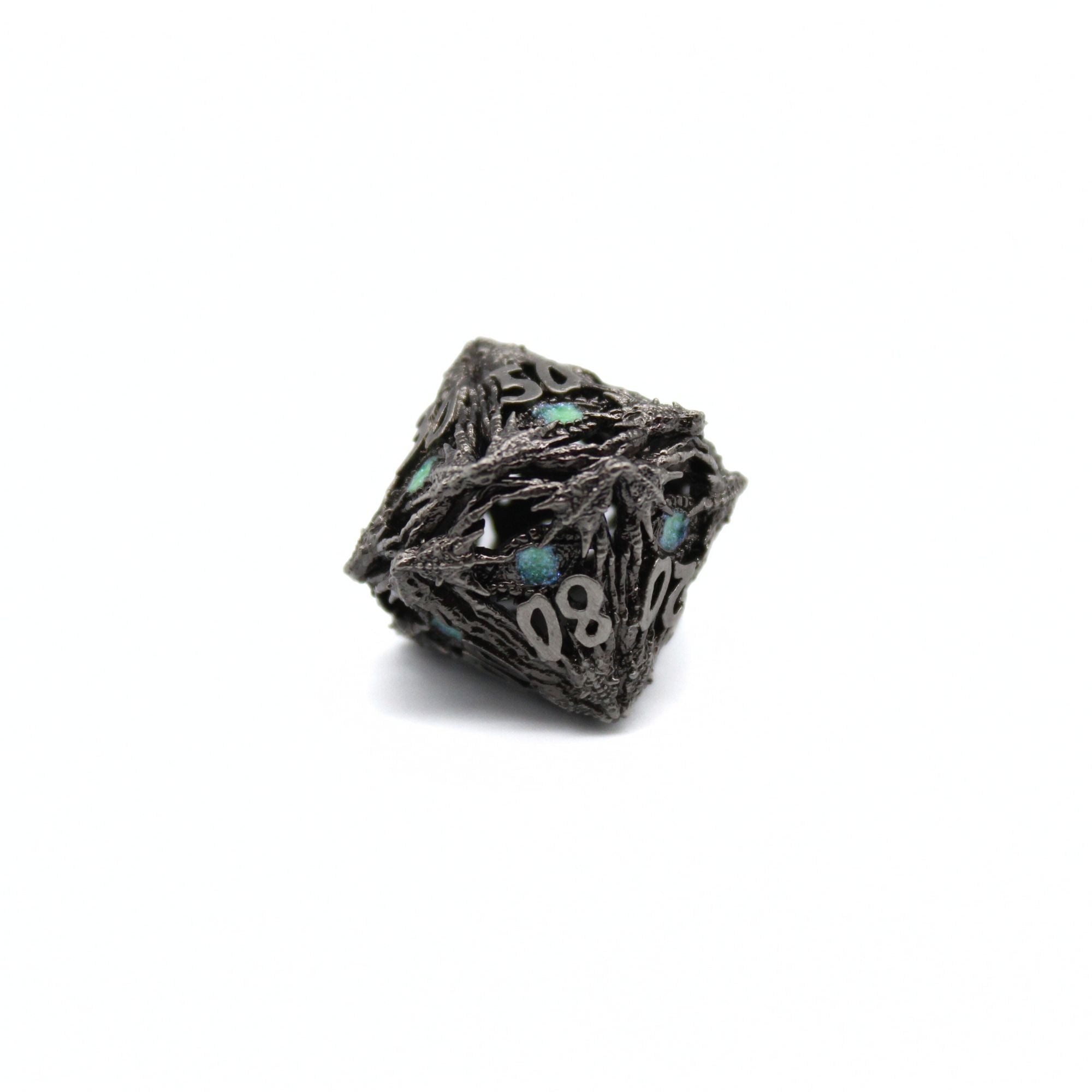 Green Dragon Eye Hollow Metal Dice (7pcs Set)