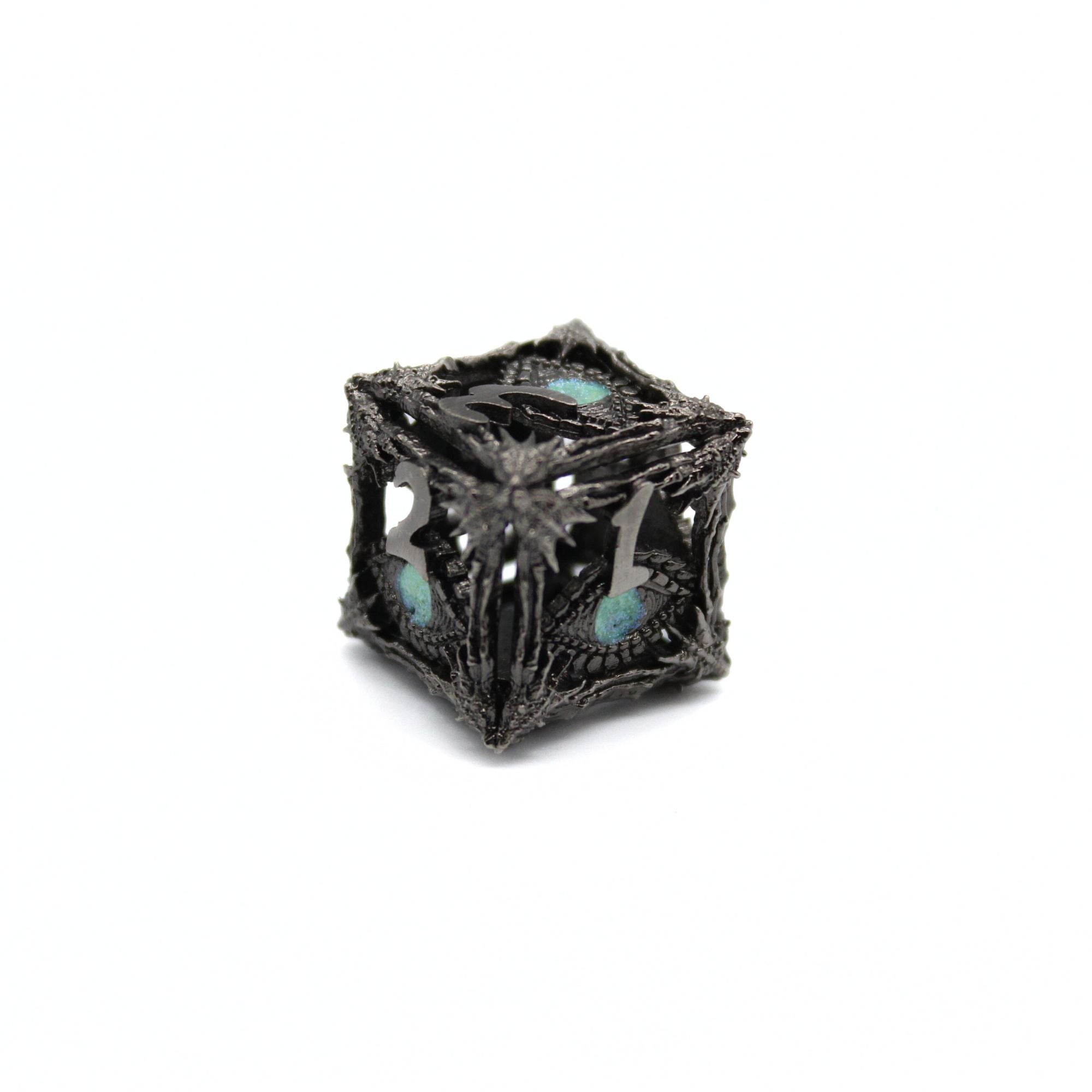 Green Dragon Eye Hollow Metal Dice (7pcs Set)